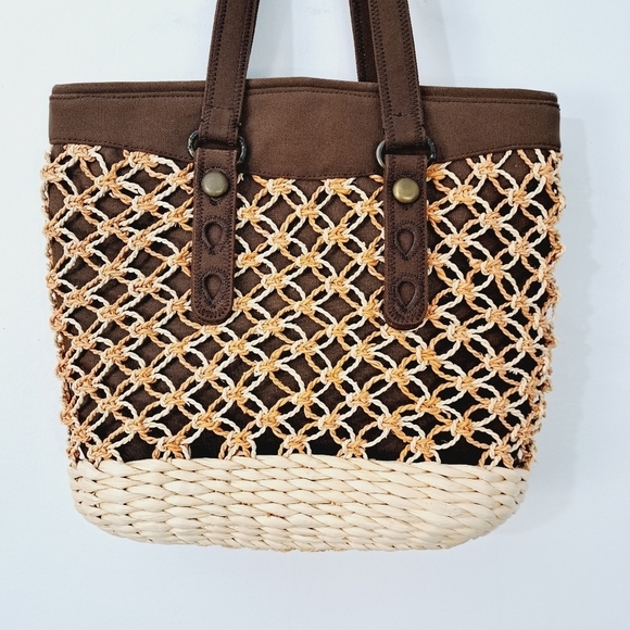 Lucky Brand Woven Straw Canvas Boho Large Festival Tote Bag - Picture 3 of 11